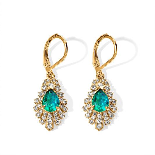 EverTrue Peacock Quartz, White Zircon Feather Glow Earringsin 18K YG Plated 3.35 ctw