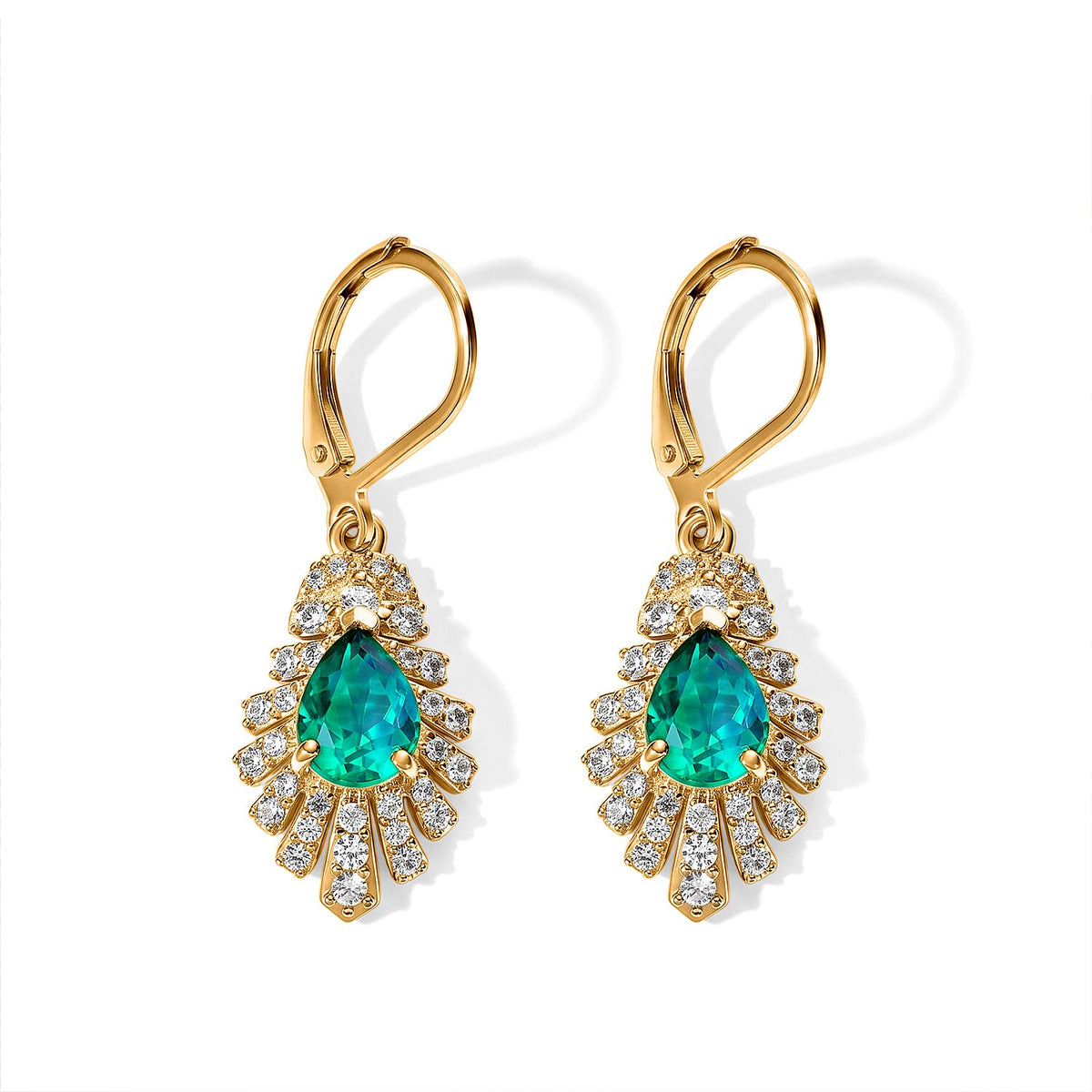 EverTrue Peacock Quartz, White Zircon Feather Glow Earringsin 18K YG Plated 3.35 ctw