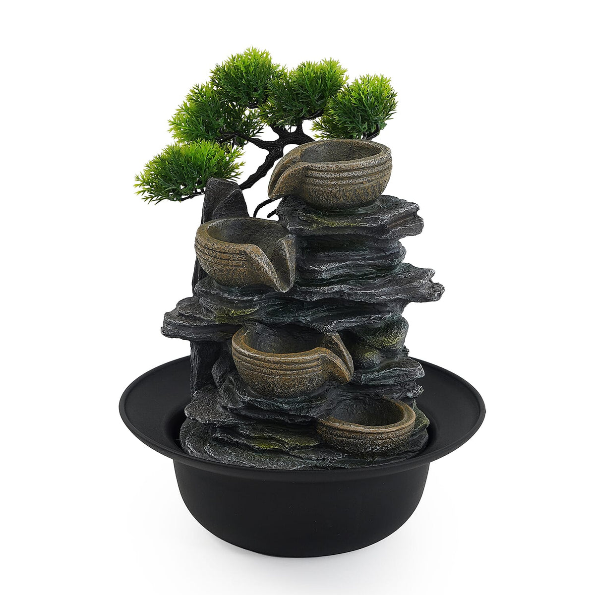 Livmore Gray Flowing Water USB Indoor Polyresin Fountain with LED Light