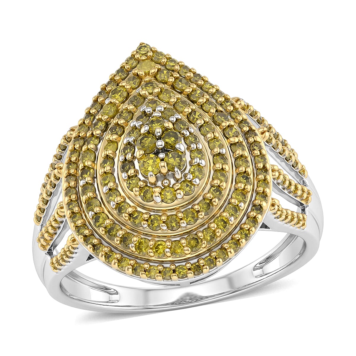 D'Joy Yellow Diamond (IR) Ring in Rhodium Over Sterling Silver (Size 10.0) 1.00 ctw