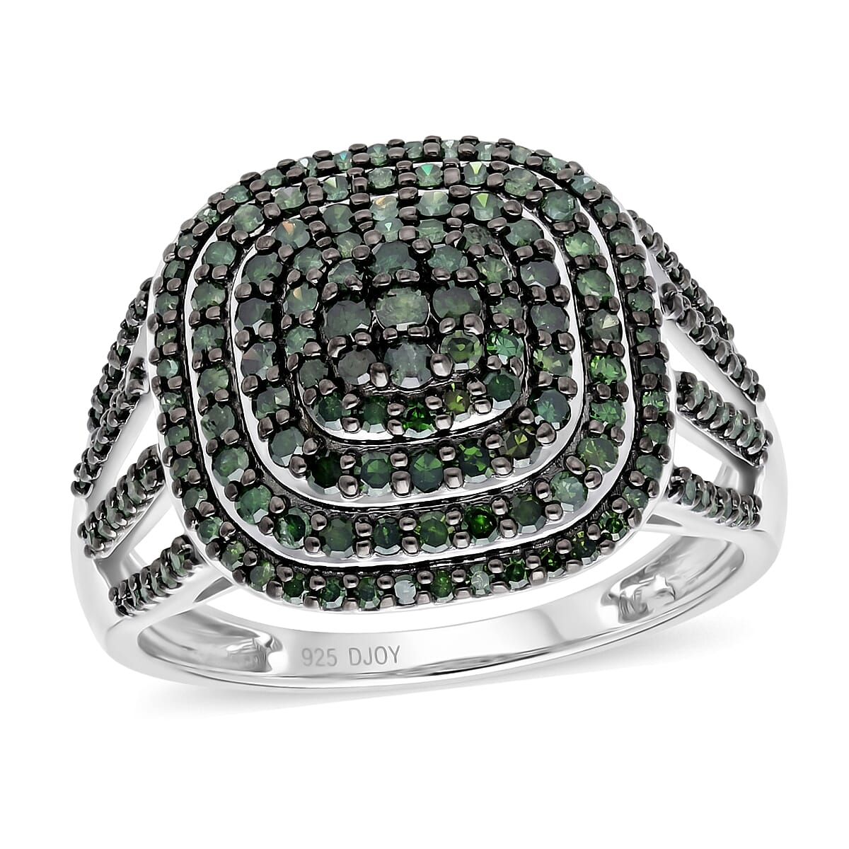 TLV D'Joy Green Diamond (IR) Ring in Rhodium Over Sterling Silver (Size 6.0) 1.00 ctw