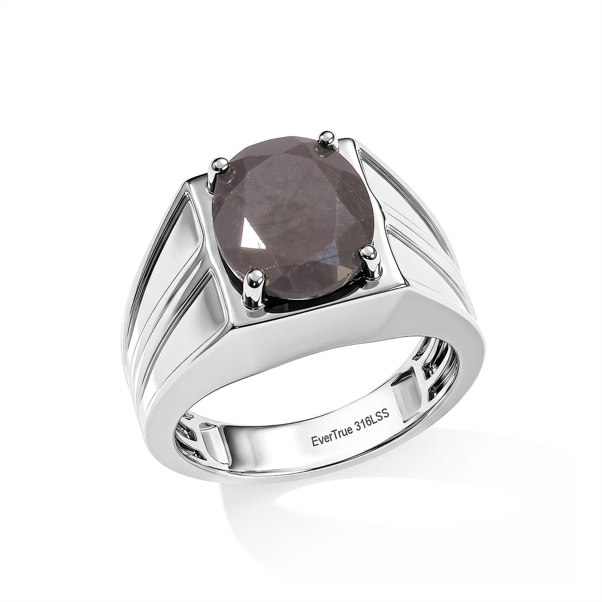 EverTrue Silver Sapphire 6.60 ctw Men''s Ring in Platinum Bond (Size 10.0)