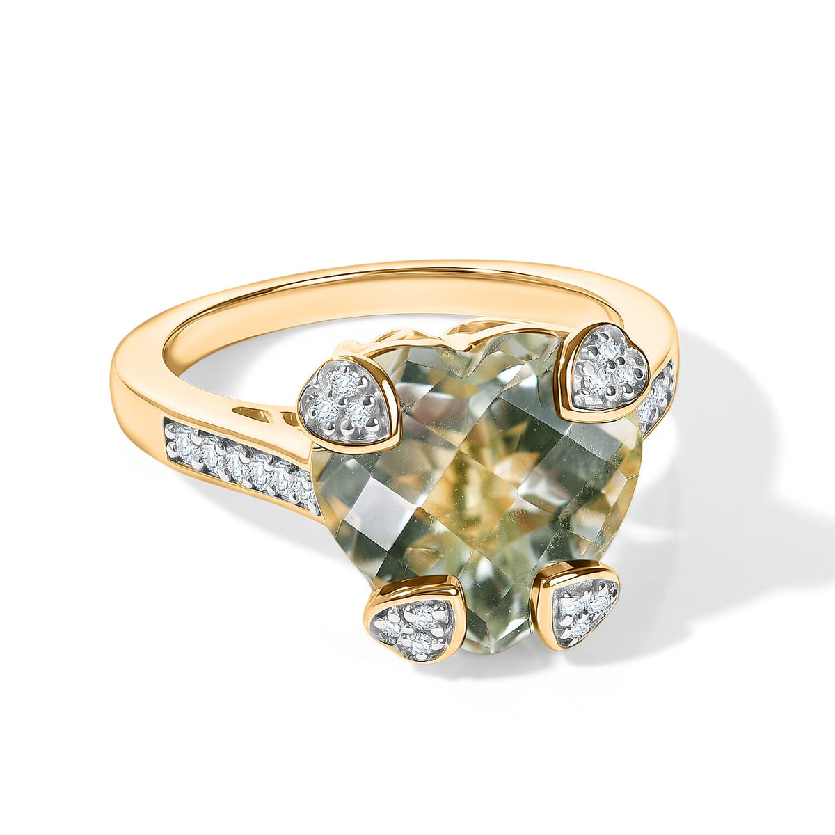 D'Joy African Amethyst, White Zircon Heart Ring in 18K Vermeil YG Over Sterling Silver (Size 6.0) 4.85 ctw