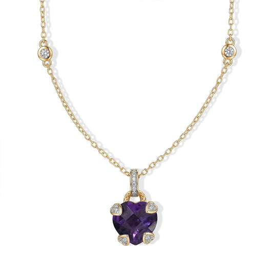 D'Joy Brazilian Citrine, White Zircon Heart Necklace (18 Inches) in Rhodium Over Sterling Silver 7.00 ctw..
