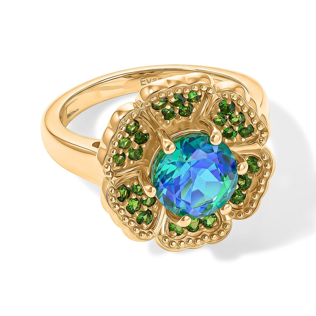 EverTrue Peacock Quartz, Chrome Diopside Ring in 18K YG Plated (Size 10.0) 2.80 ctw