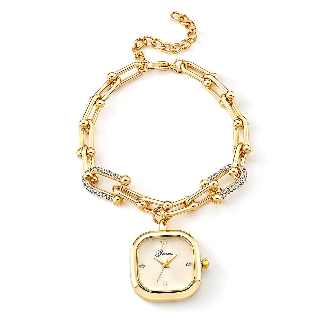 Genoa Austrian Crystal, Simulated Diamond Japanese Movement Watch in Goldtone with Alloy Strap 1.00 ctw 8619779