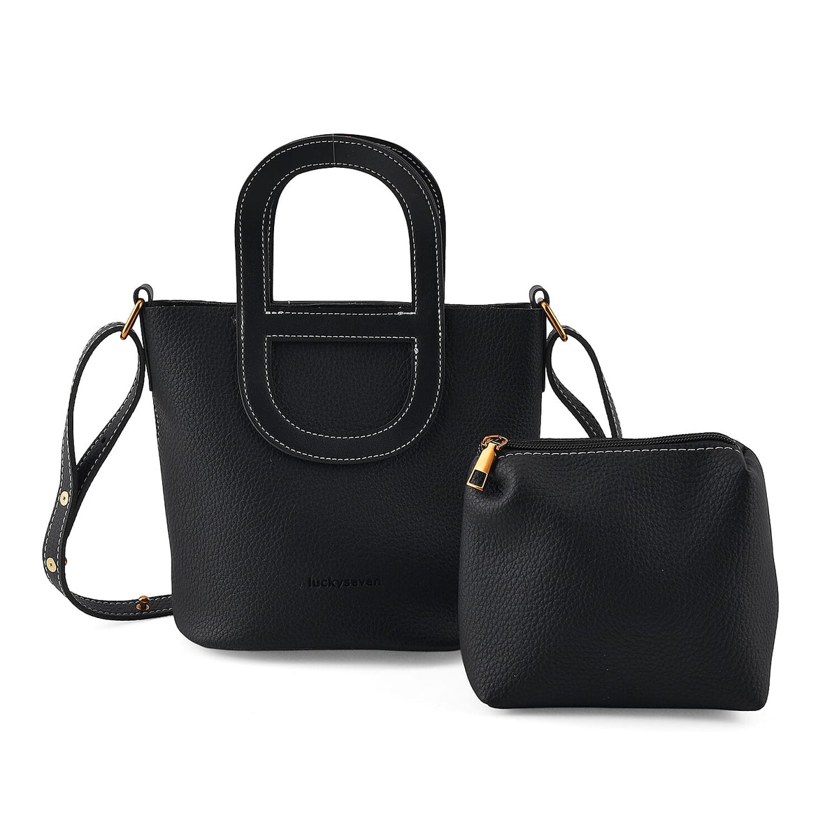 Black Genuine Leather Bag and Set of Phone Bag