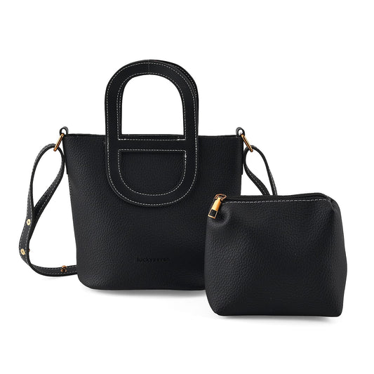 Black Genuine Leather Bag and Set of Phone Bag