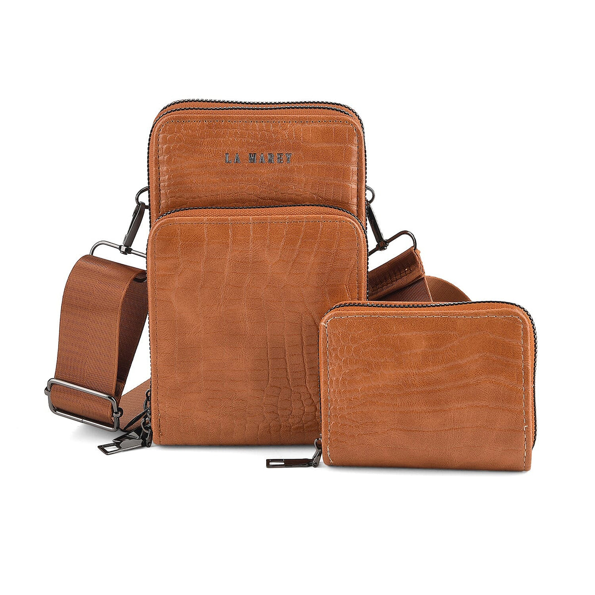La Marey Black Faux Leather Women''s Mobile Crossbody Bag and Card Holder Wallet RFID with Shoulder Strap