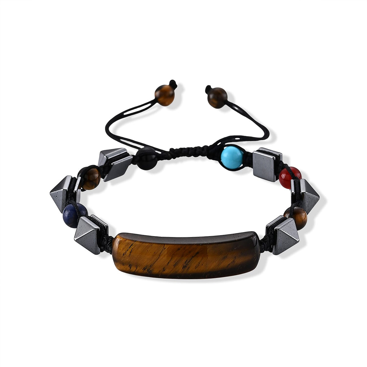 Tigers Eye with Multi Gemstone 50.00 ctw Beaded Stretch Bracelet
