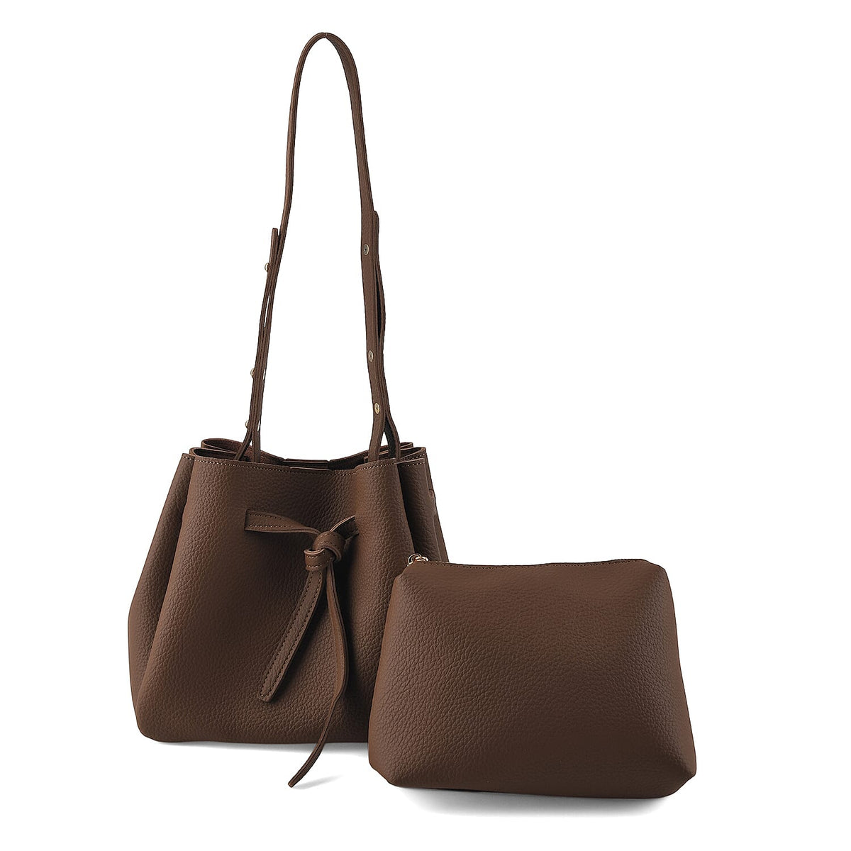 Coffee Genuine Leather Bag and Set of Phone Bag
