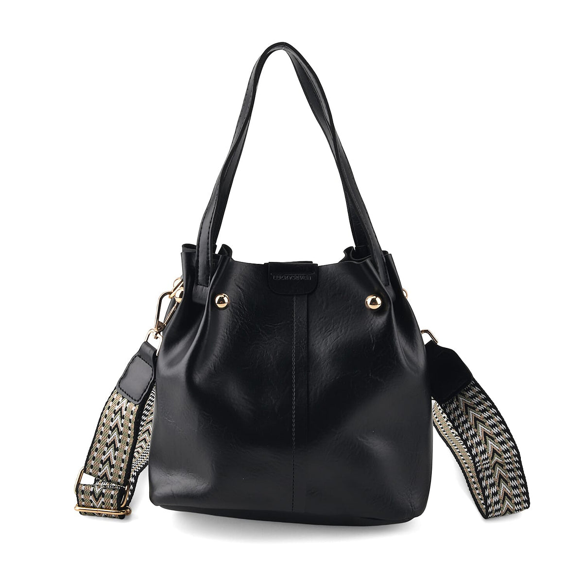 Coffee Genuine Leather Bag (8.66"x5.12"x8.27") with Woven Shoulder Strap