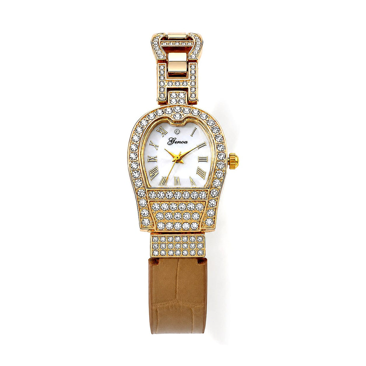 Genoa Austrian Crystal SL68 Quartz Movement Watch with Red Leather Strap