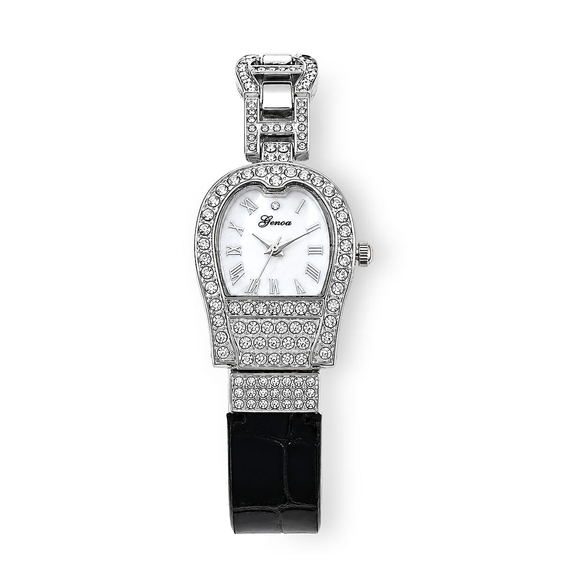 Genoa Austrian Crystal SL68 Quartz Movement Watch with Red Leather Strap