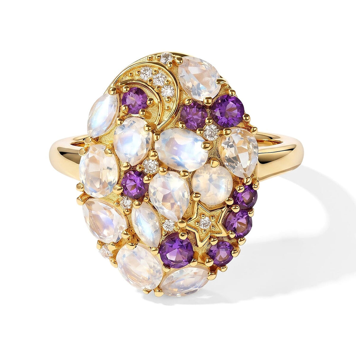 EverTrue Premium Rainbow Moonstone and Multi Gemstone 2.20 ctw Ring in 18K YG Plated (Size 10.0)