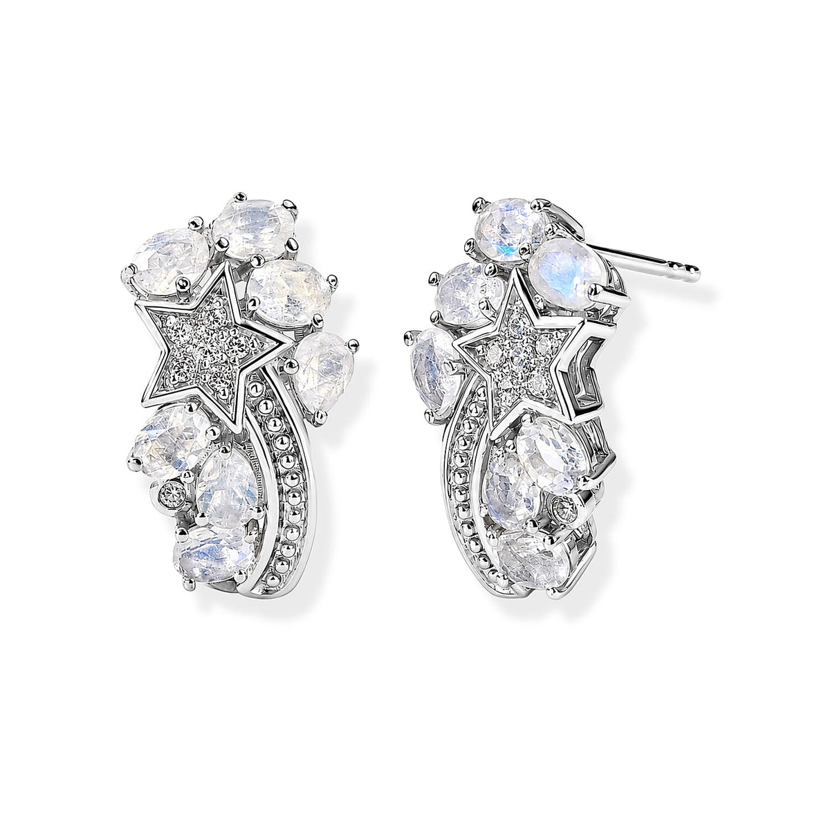 EverTrue Rainbow Moonstone, White Zircon Earrings in Platinum Bond 2.35 ctw
