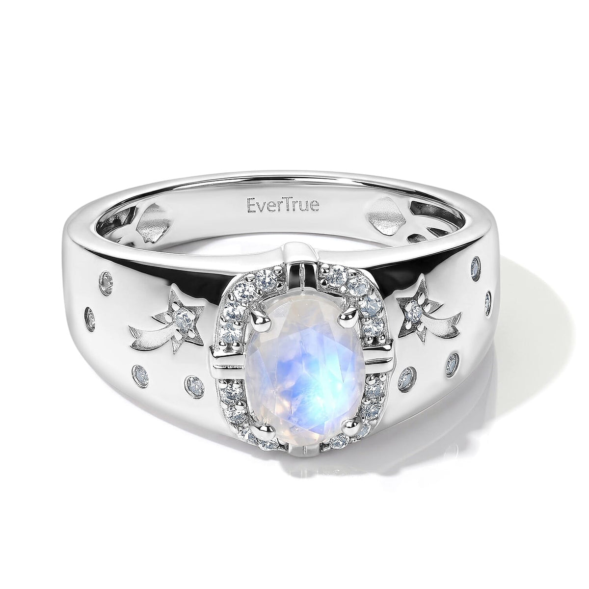EverTrue Rainbow Moonstone and White Zircon 1.50 ctw Men''s Ring in Platinum Bond (Size 10.0)