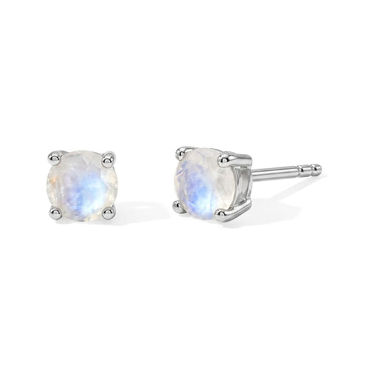 EverTrue Rainbow Moonstone 1.00 ctw Solitaire Stud Earrings in Platinum Bond