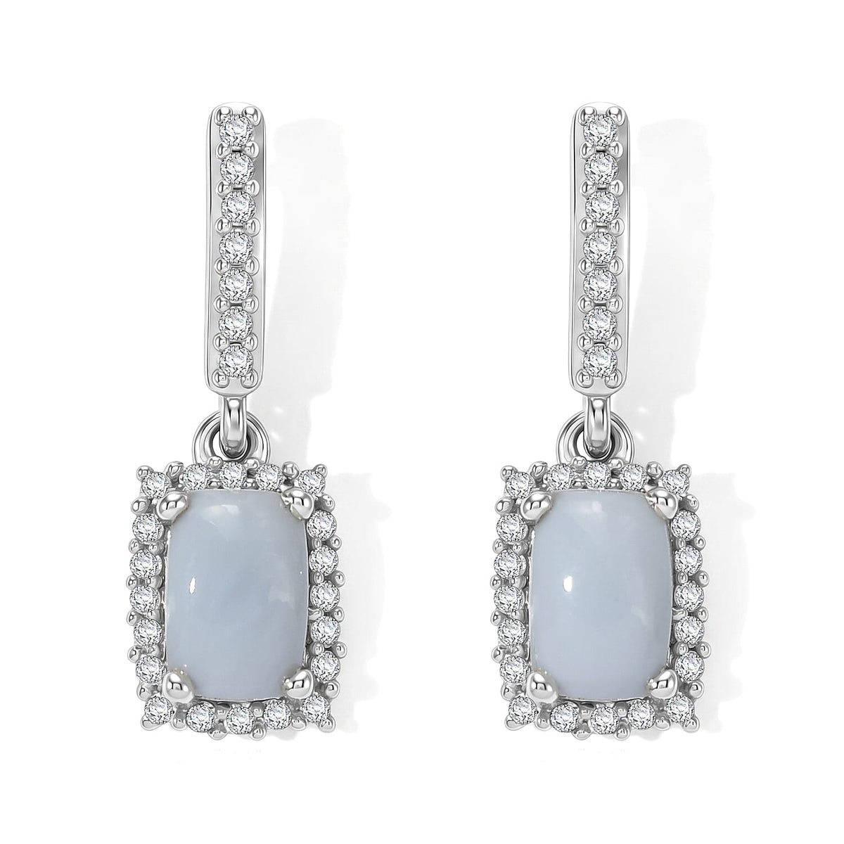D''Joy Oregon Blue Opal and White Zircon 1.30 ctw Earrings in Rhodium Over Sterling Silver