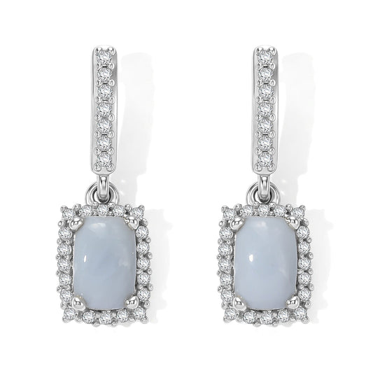 D''Joy Oregon Blue Opal and White Zircon 1.30 ctw Earrings in Rhodium Over Sterling Silver