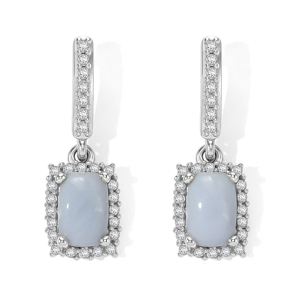 D''Joy Oregon Blue Opal and White Zircon 1.30 ctw Earrings in Rhodium Over Sterling Silver