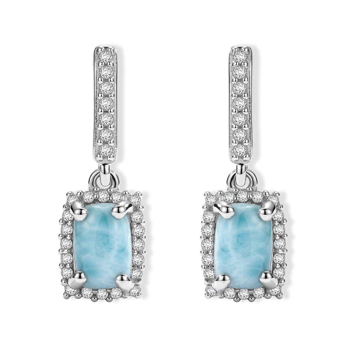 D''Joy Larimar, White Zircon Earrings in Rhodium Over Sterling Silver 1.70 ctw