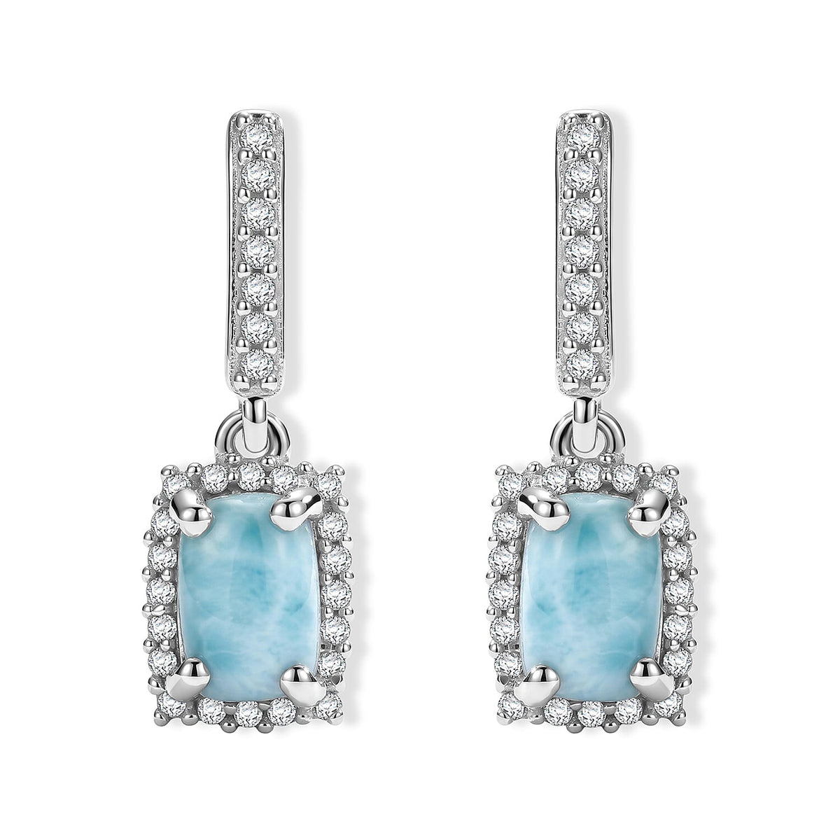 D''Joy Larimar, White Zircon Earrings in Rhodium Over Sterling Silver 1.70 ctw