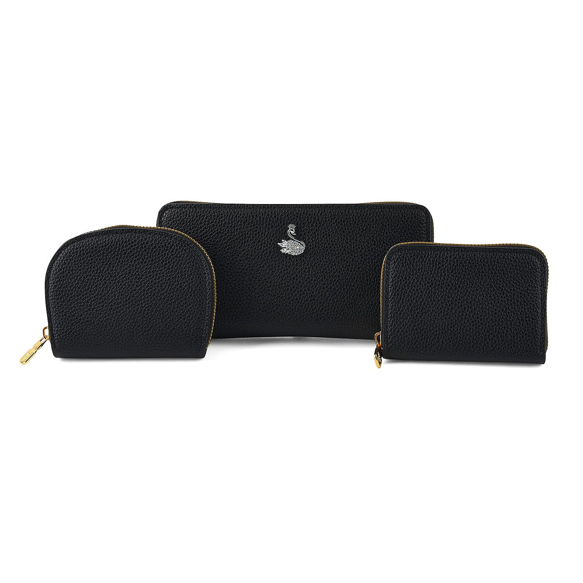 La Marey Black Faux Leather Lychee Grain Set of 3 Wallet