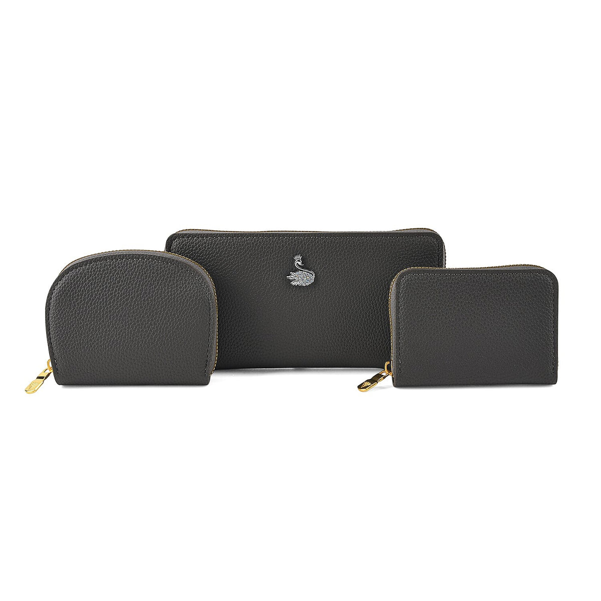 La Marey Black Faux Leather Lychee Grain Set of 3 Wallet
