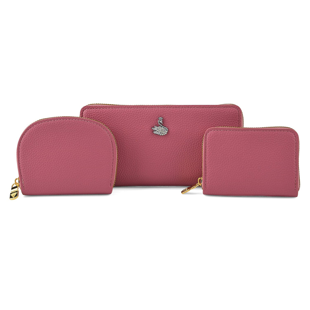La Marey Black Faux Leather Lychee Grain Set of 3 Wallet