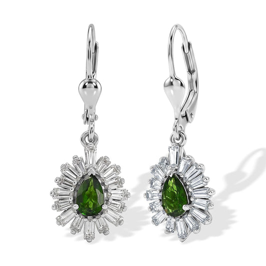 D''Joy Chrome Diopside, Moissanite Earrings in Rhodium Over Sterling Silver