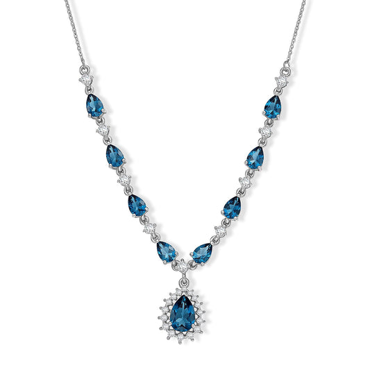 D''Joy Premium London Blue Topaz and Moissanite 5.90 ctw Necklace in Rhodium Over Sterling Silver 18 Inches