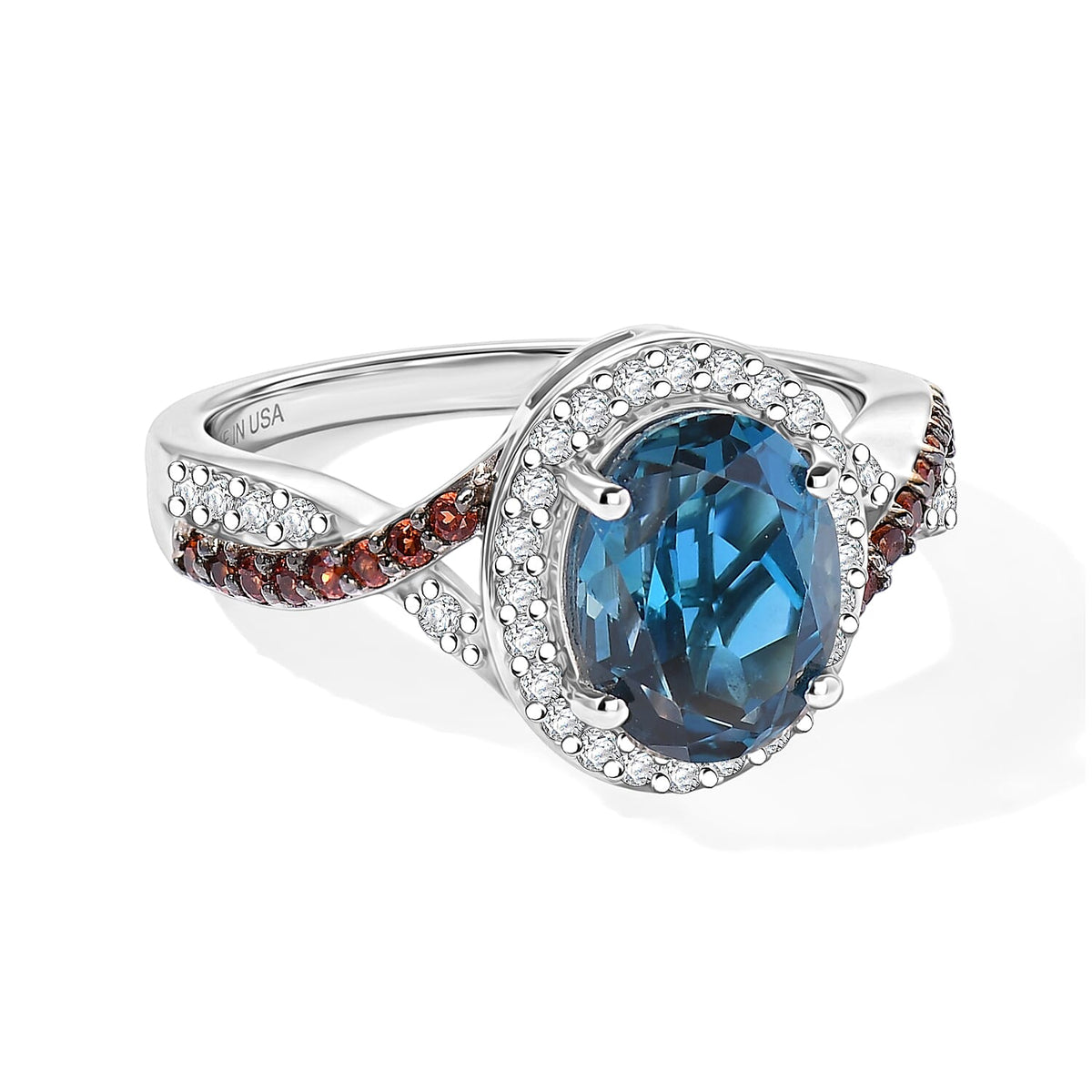 D''Joy London Blue Topaz, Brown and White Zircon 2.85 ctw Ring in Rhodium Over Sterling Silver (Size 10.0)