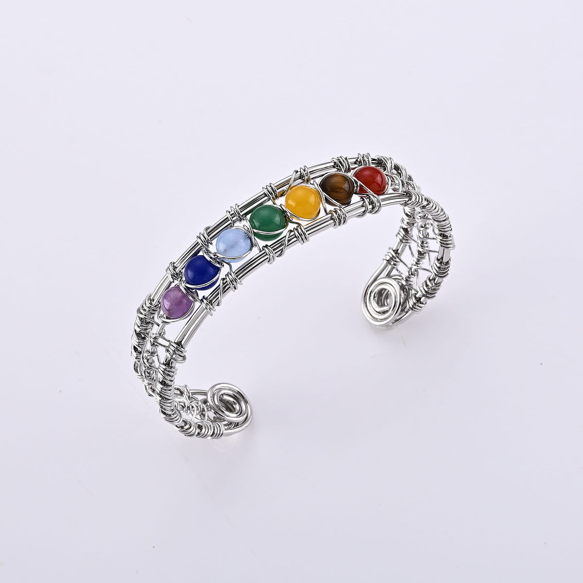Multi Gemstone Bangle Bracelet in Silvertone (6.5-7 In) 25.00 ctw