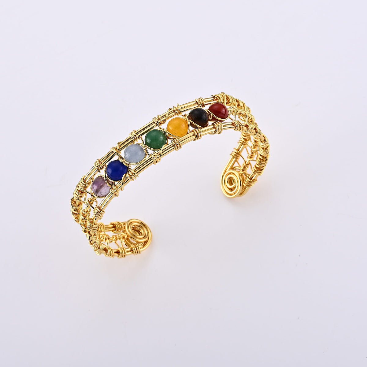 Multi Gemstone Bangle Bracelet in Silvertone (6.5-7 In) 25.00 ctw