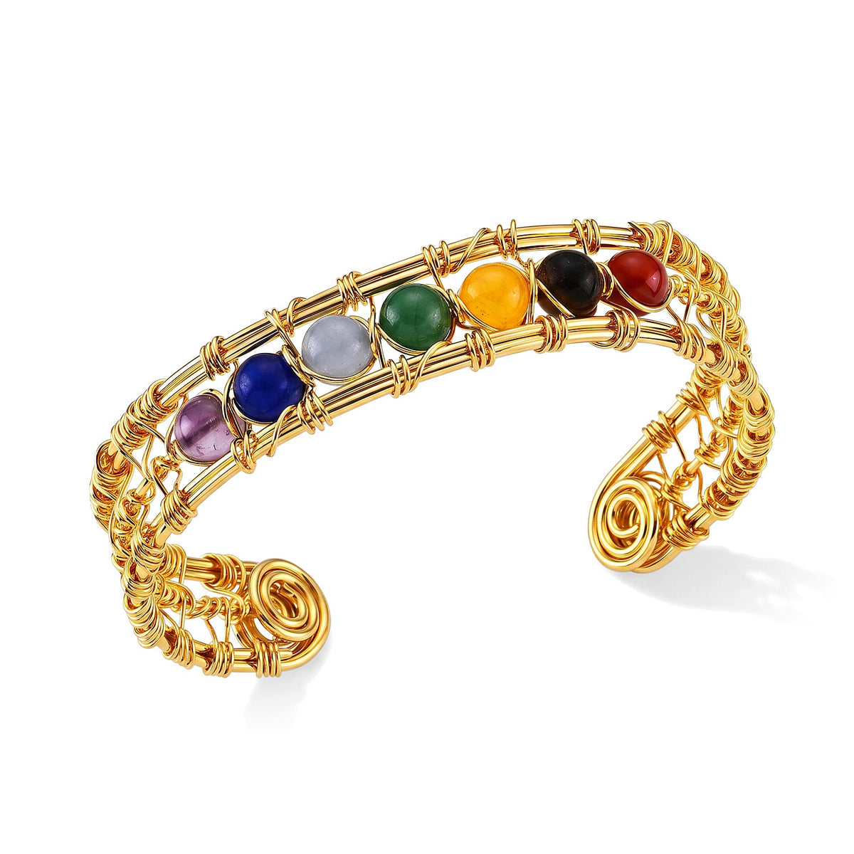 Multi Gemstone Bangle Bracelet in Silvertone (6.5-7 In) 25.00 ctw