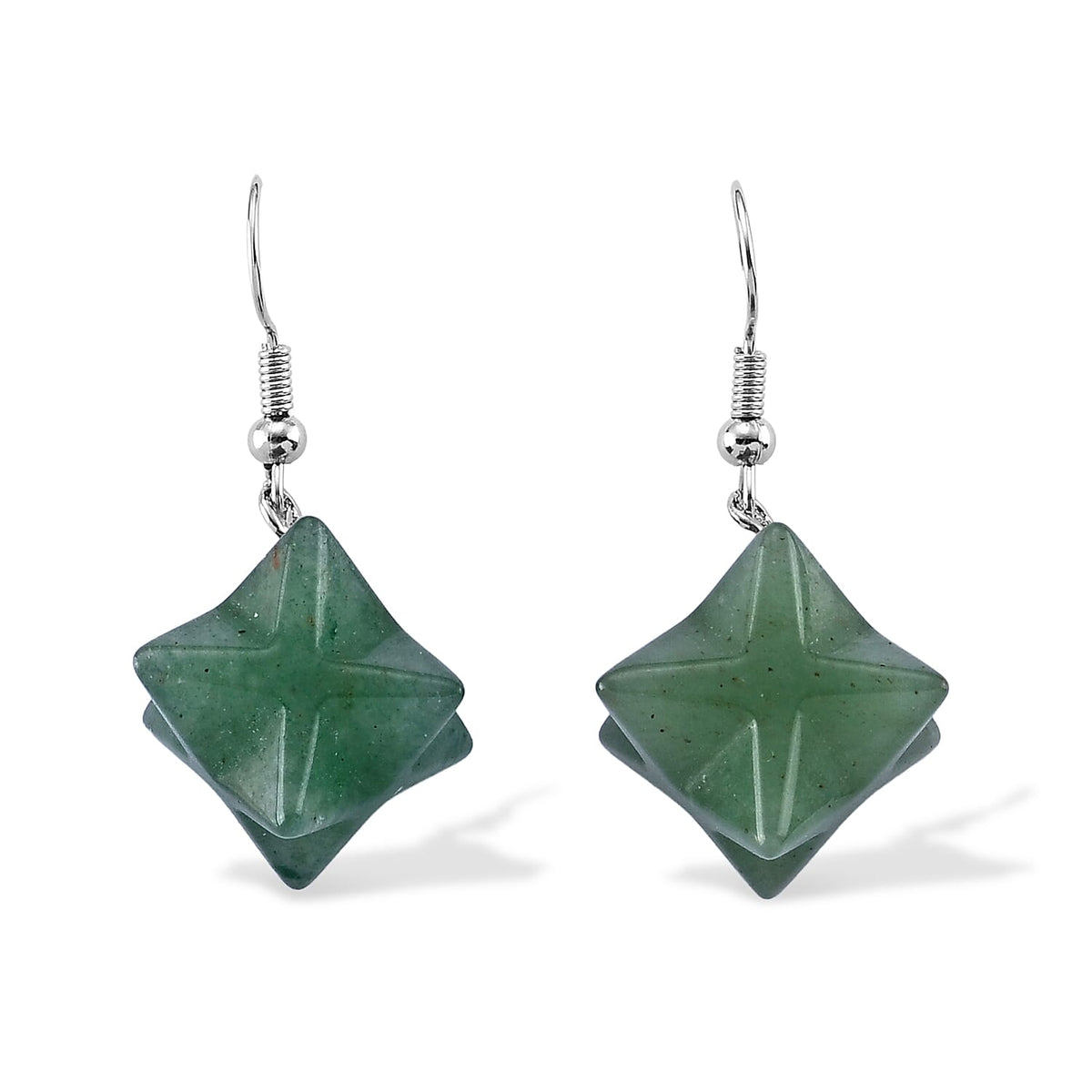 Green Aventurine Earrings in Silvertone 35.00 ctw