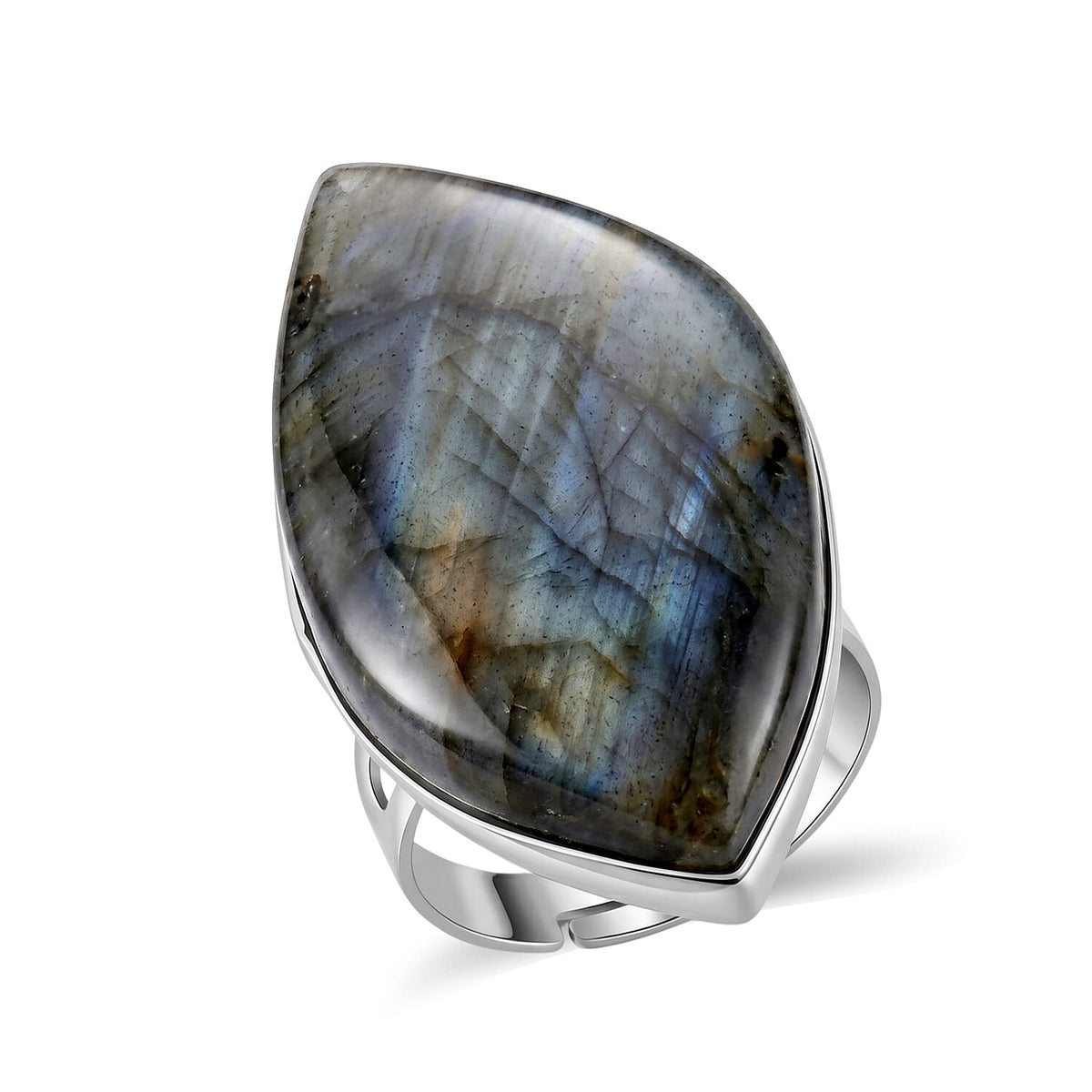 Malagasy Labradorite Ring in Silvertone (Adjustable) 50.00 ctw