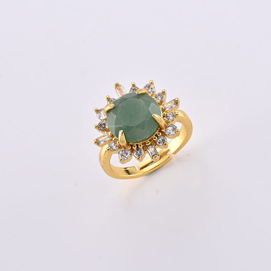 Green Aventurine, Simulated Diamond Ring in Goldtone (Adjustable) 12.00 ctw