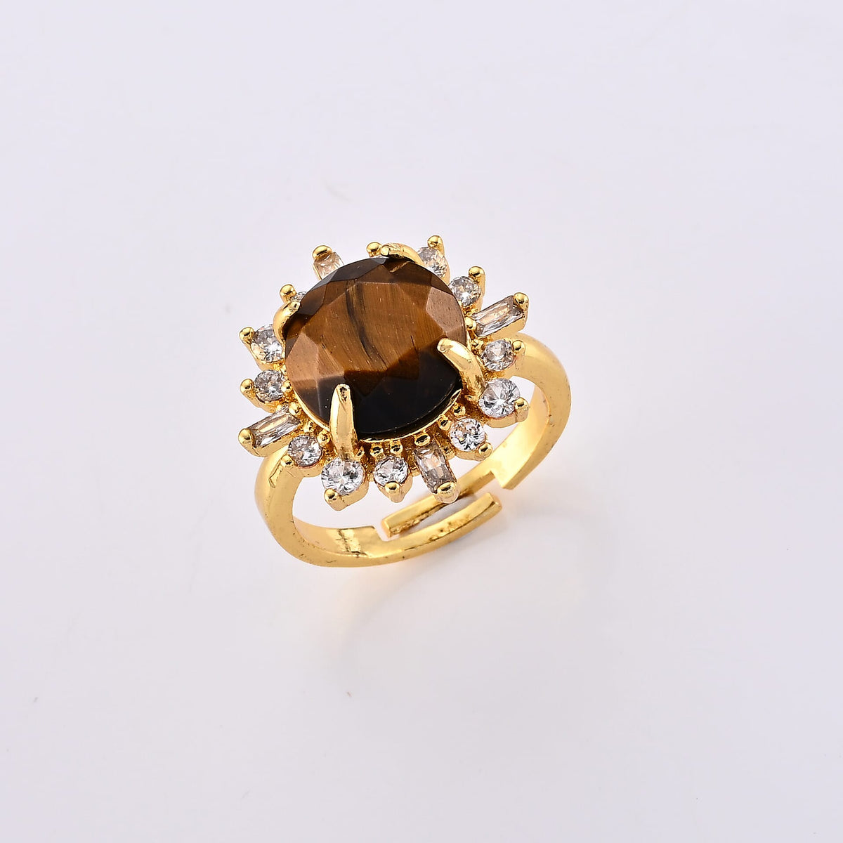 Green Aventurine, Simulated Diamond Ring in Goldtone (Adjustable) 12.00 ctw