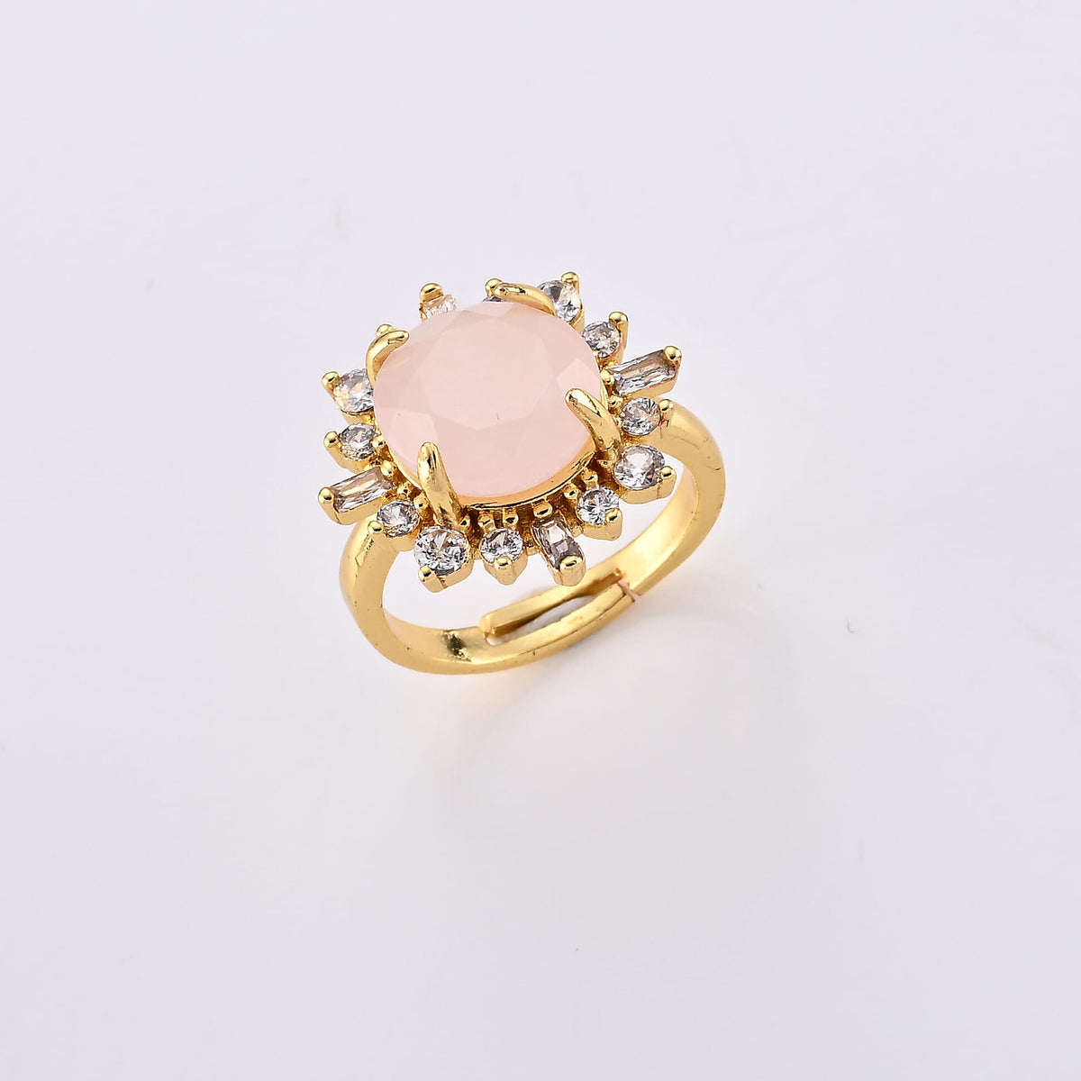 Green Aventurine, Simulated Diamond Ring in Goldtone (Adjustable) 12.00 ctw