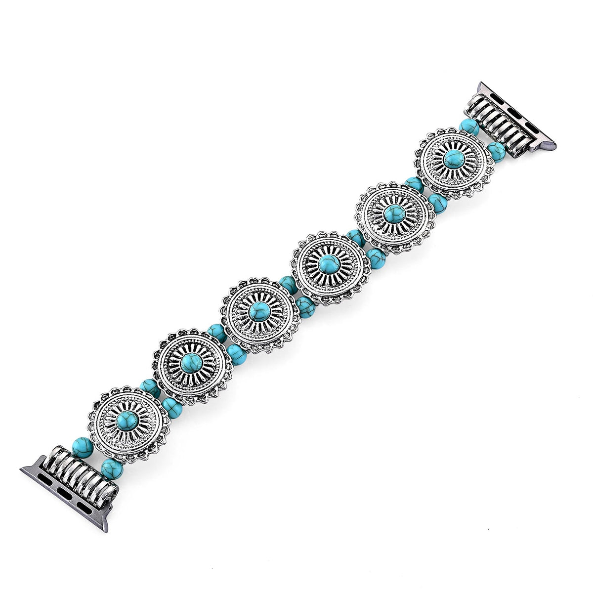 Turquoise Resin in Circular Pattern Apple Connector Watch Strap in Stainless Steel, Silvertone (Compatible Sizes 42mm/44mm/45mm/46mm/49mm)