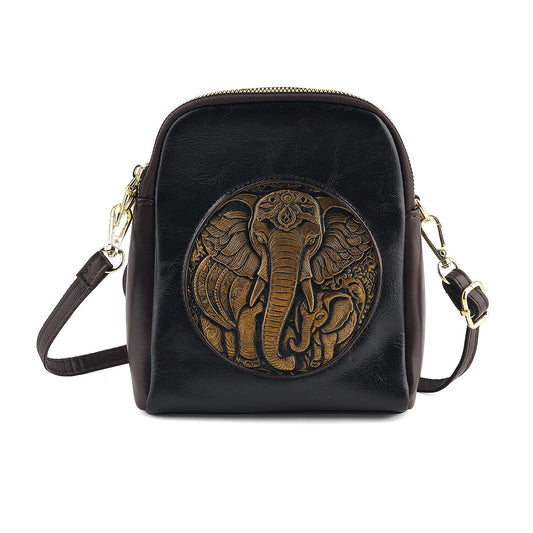 La Marey Black Embossed Faux Leather Phone Bag