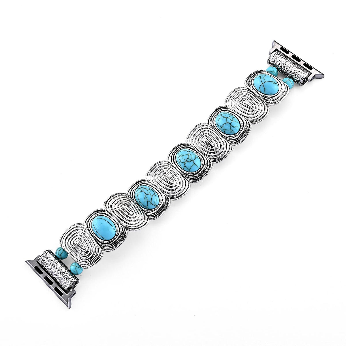 Turquoise Resin in Circular Pattern Apple Connector Watch Strap in Stainless Steel, Silvertone (Compatible Sizes 42mm/44mm/45mm/46mm/49mm)
