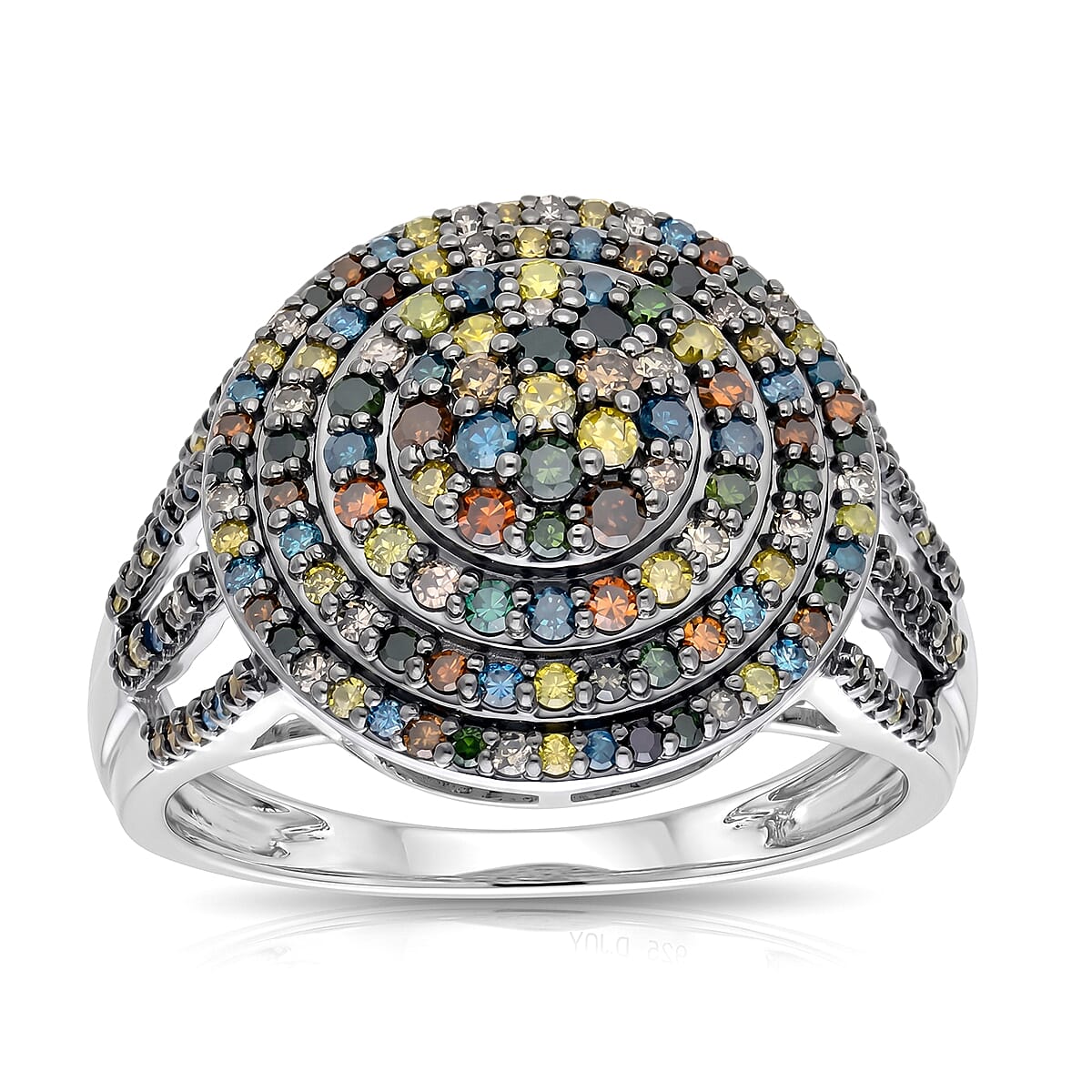 TLV D'Joy Multi Color Diamond (Natural & IR) Ring in Rhodium Over Sterling Silver (Size 10.0) 1.00 ctw
