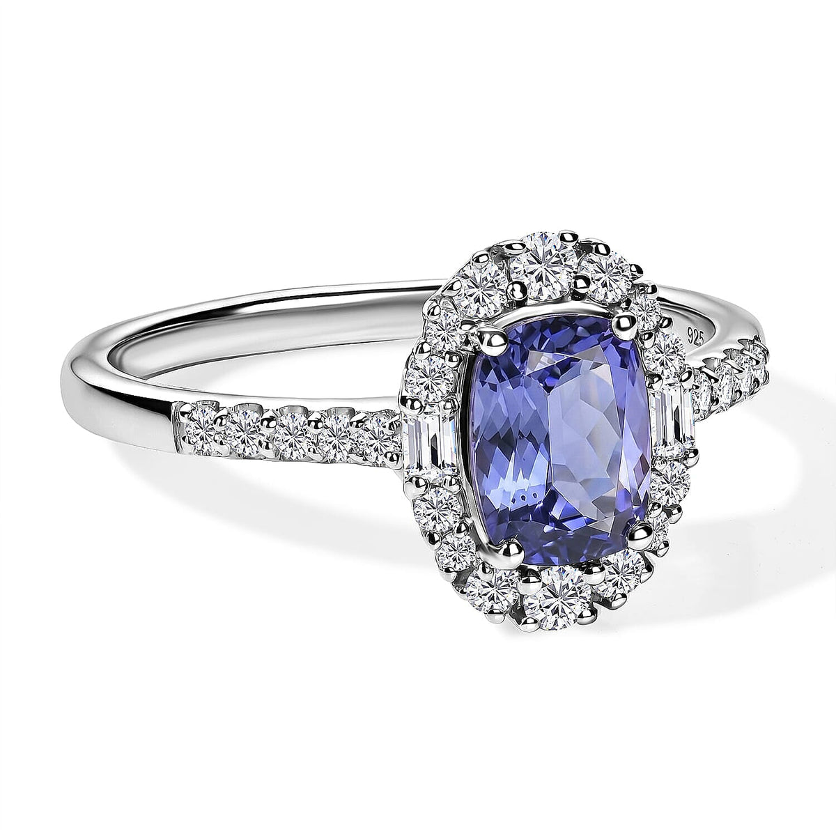 Certified & Appraised D'Joy Premium Tanzanite, Moissanite Ring in Rhodium Over Sterling Silver (Size 10.0) 2.25 ctw