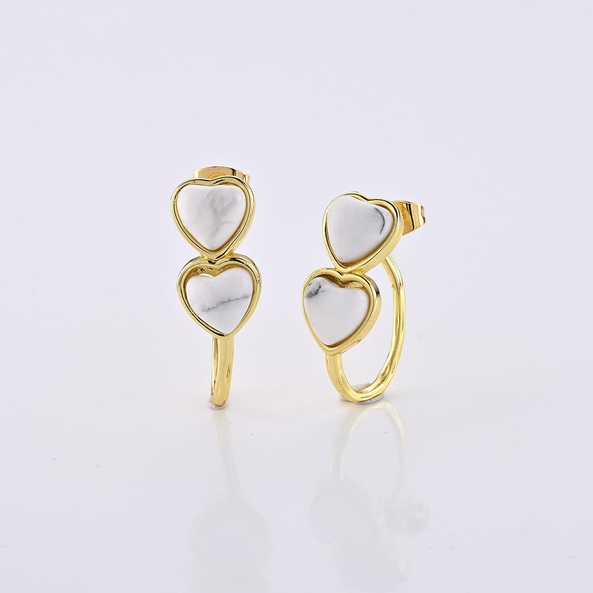 White Howlite Earrings in Goldtone 10.00 ctw