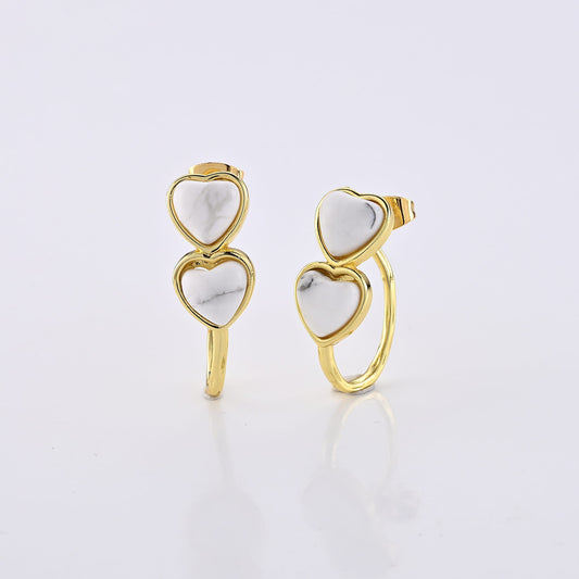 White Howlite Earrings in Goldtone 10.00 ctw