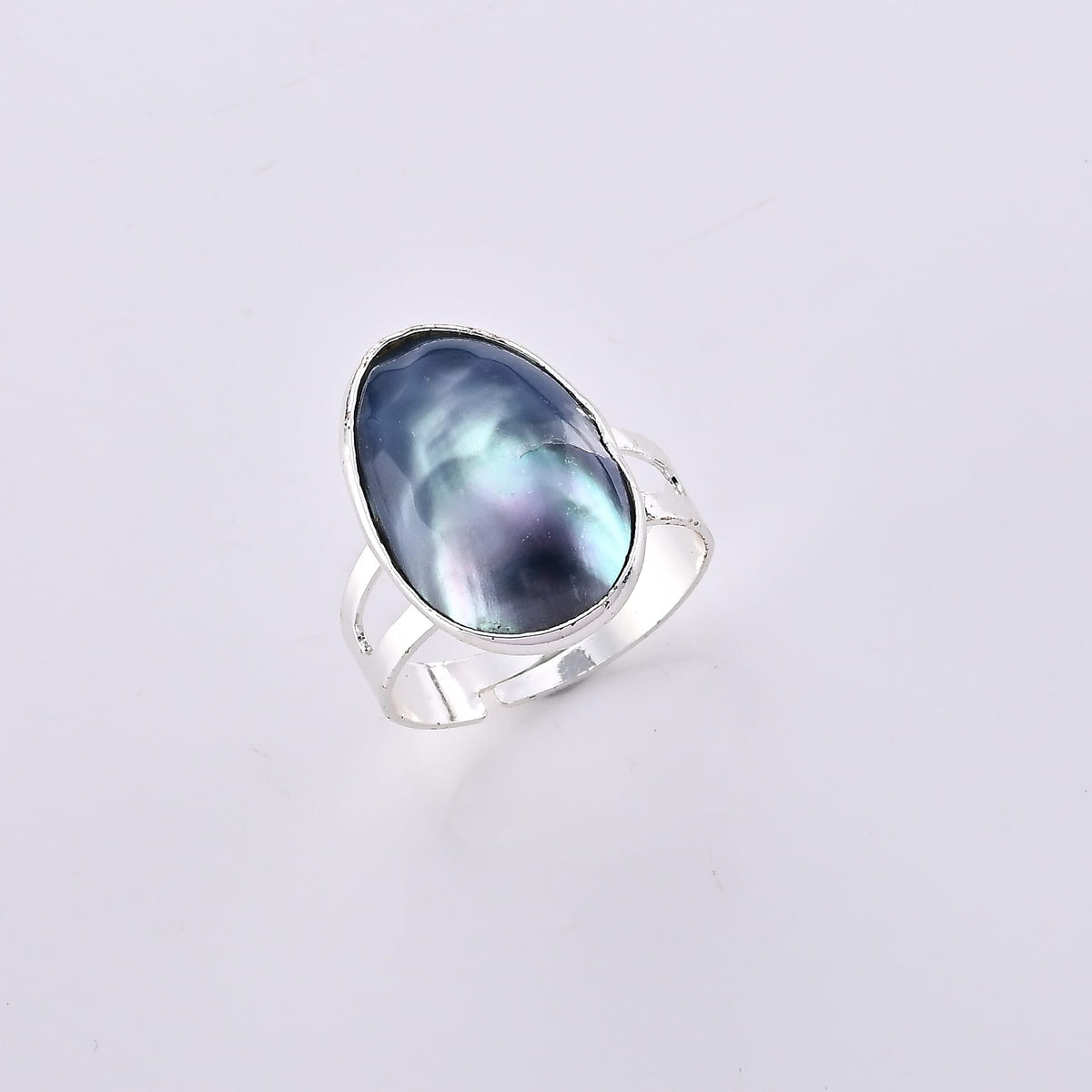 Peacock Color Shell Pearl Ring in Silvertone (Adjustable)