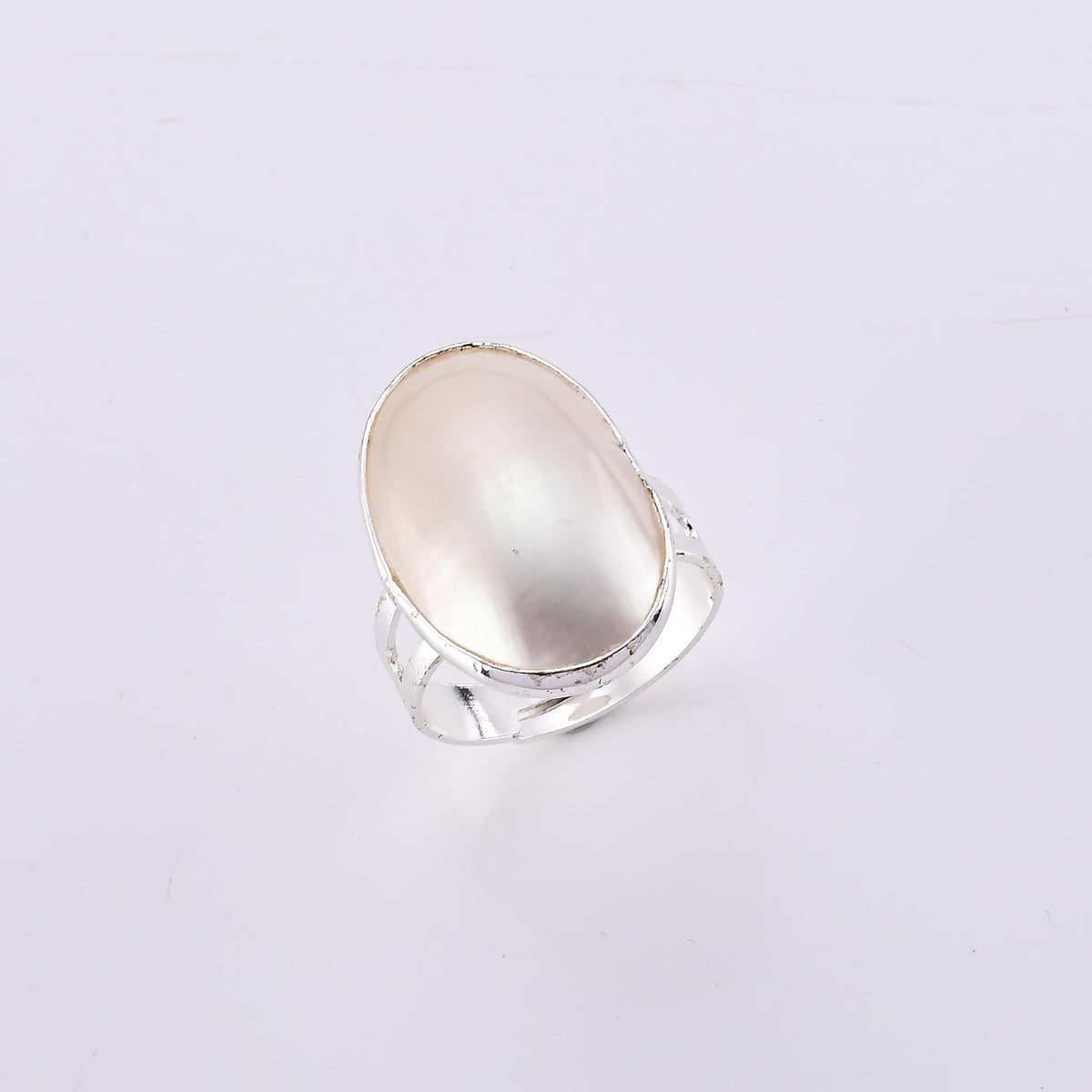 Peacock Color Shell Pearl Ring in Silvertone (Adjustable)